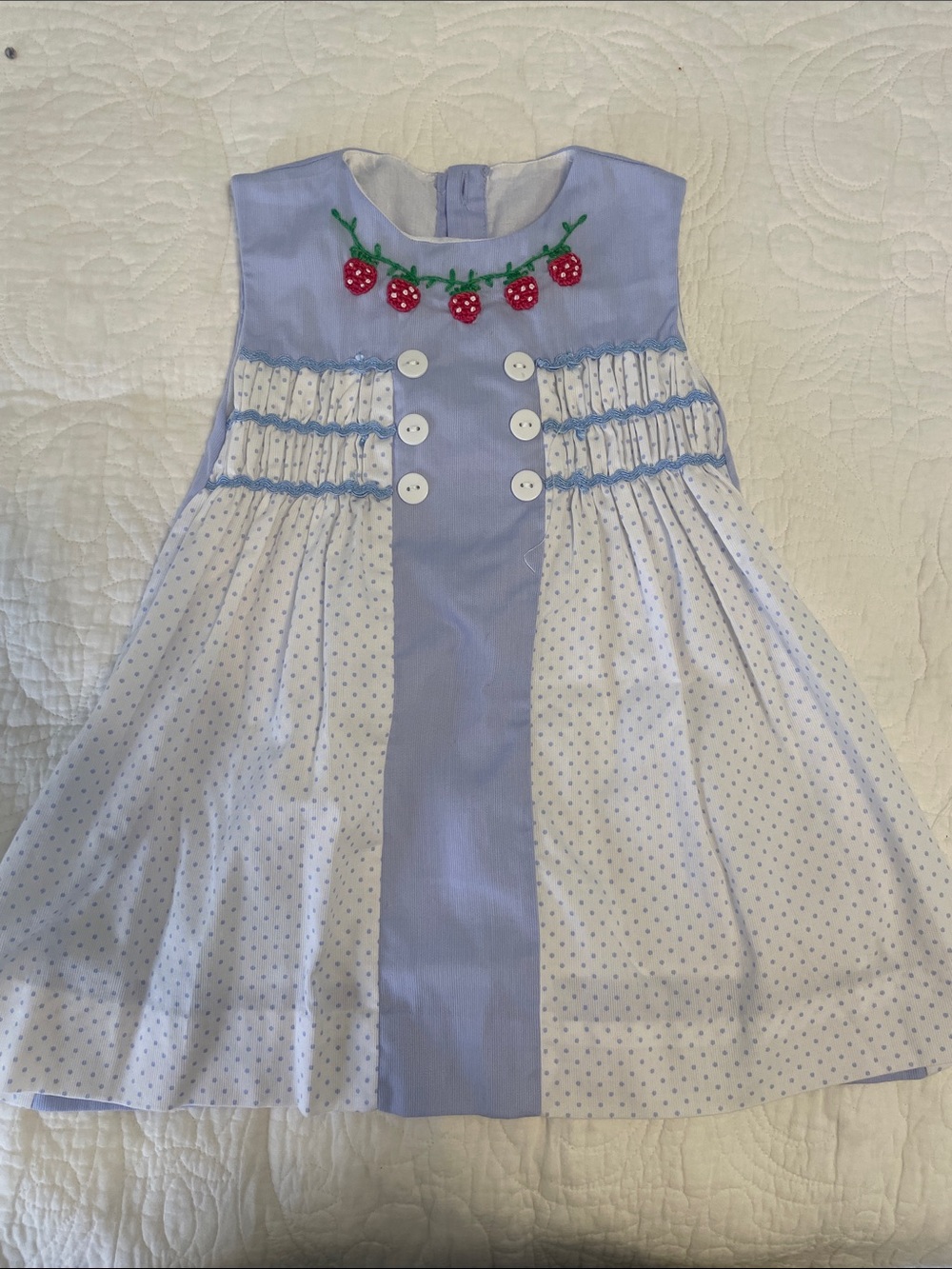 Blue & White Embroidered Girls' Dress